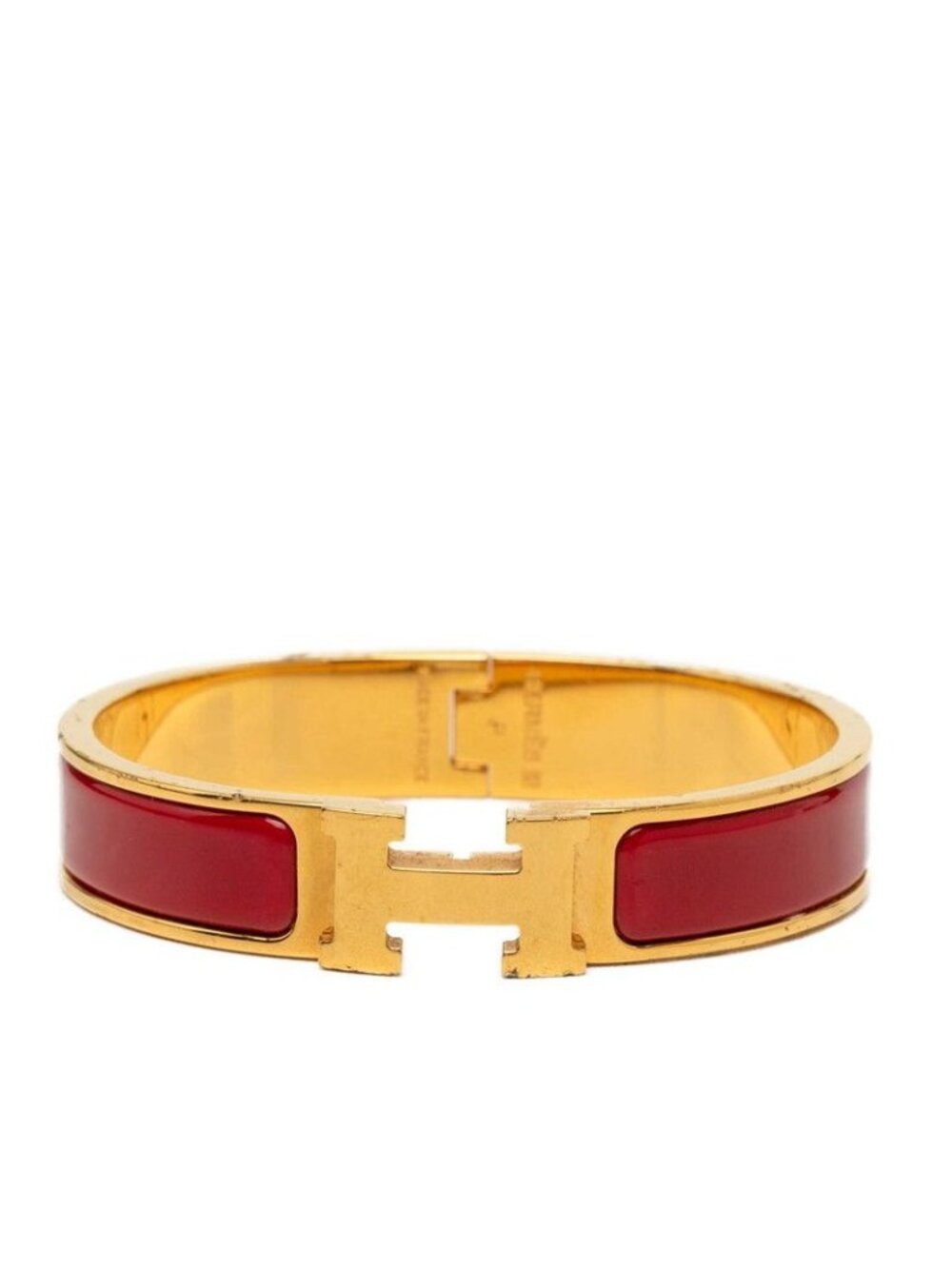 Hermes Clic H PM Bracelet Bangle Gold Red Plated Enamel
